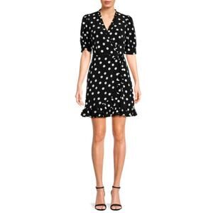 NEW KARL LAGERFELD PARIS 12 Black White Polka Dot Puff Sleeve Waist Tie Dress
